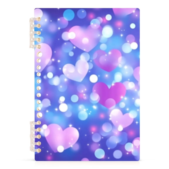 Spiral Journal Notebook Purple Love Heart A5 Lined Hardcover PP Material with 60 Pages Paper College Ruled Notebook for Work Note Taking Writing 5.7x8.3 Inch