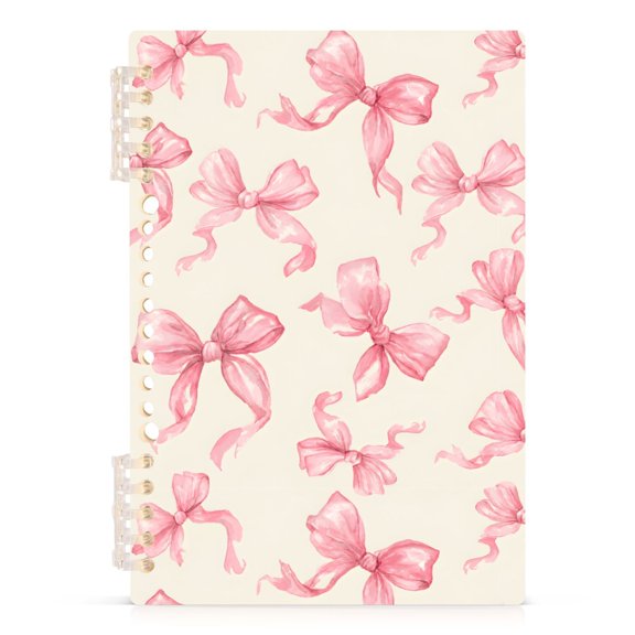Spiral Journal Notebook Red Bow Pattern White A5 Lined Hardcover PP Material with 60 Pages Paper College Ruled Notebook for Work Note Taking Writing 5.7x8.3 inch