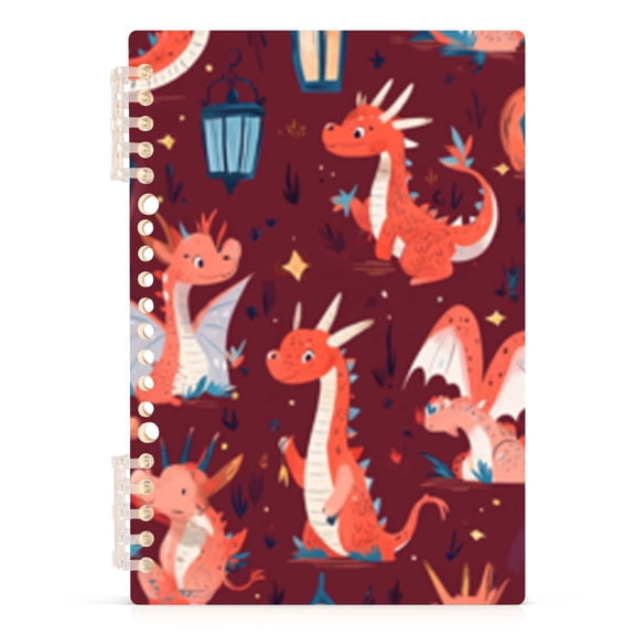 Spiral Journal Notebook Red Cute Dragon A5 Lined Hardcover PP Material with 60 Pages Paper College Ruled Notebook for Work Note Taking Writing 5.7x8.3 Inch