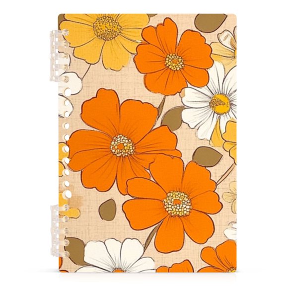 Spiral Journal Notebook Retro Orange Daisy Floral Pattern A5 Lined Hardcover PP Material with 60 Pages Paper College Ruled Notebook for Work Note Taking Writing 5.7x8.3 inch