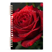 Spiral Journal Notebook Rose with Water Drops A5 Lined Hardcover PP Material with 60 Pages Paper College Ruled Notebook for Work Note Taking Writing 5.7x8.3 Inch