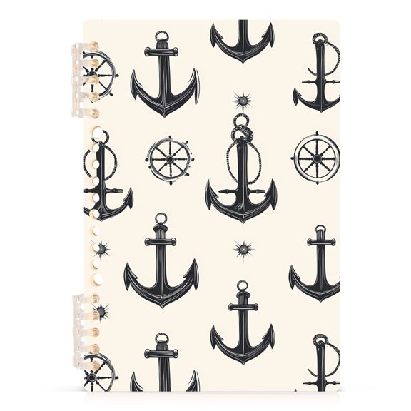 Spiral Journal Notebook Rudder Anchor A5 Lined Hardcover PP Material with 60 Pages Paper College Ruled Notebook for Work Note Taking Writing 5.7x8.3 Inch