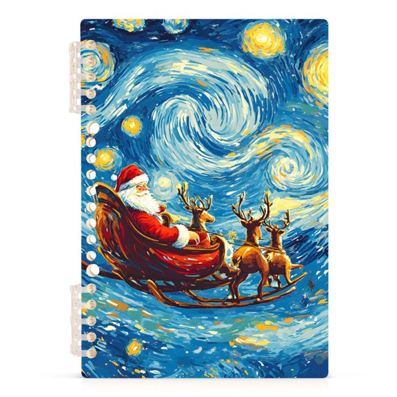 Spiral Journal Notebook Santa Claus Flying Reindeer A5 Lined Hardcover PP Material with 60 Pages Paper College Ruled Notebook for Work Note Taking Writing 5.7x8.3 Inch