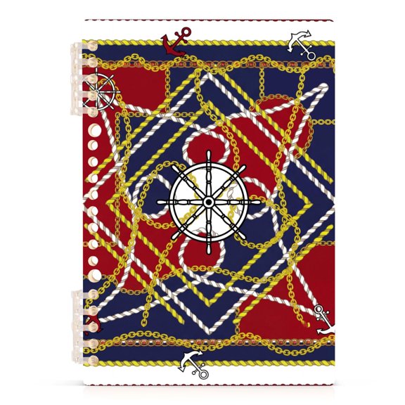 Spiral Journal Notebook Ship Anchor Chain A5 Lined Hardcover PP Material with 60 Pages Paper College Ruled Notebook for Work Note Taking Writing 5.7x8.3 Inch