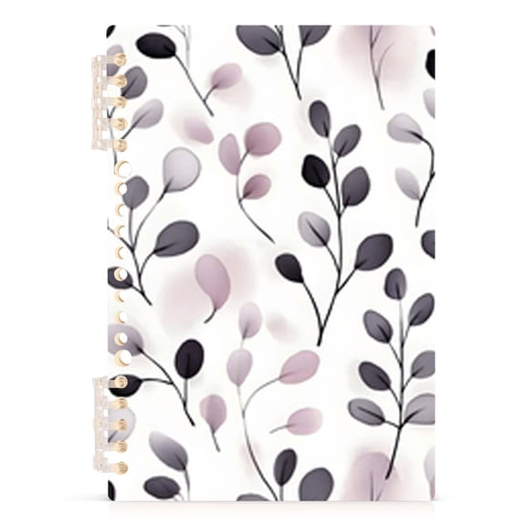 Spiral Journal Notebook Simple Gray Pink Leaves A5 Lined Hardcover PP Material with 60 Pages Paper College Ruled Notebook for Work Note Taking Writing 5.7x8.3 Inch