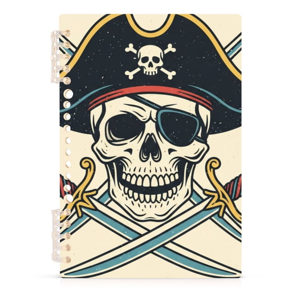 Spiral Journal Notebook Skull Pirate Illustration A5 Lined Hardcover PP Material with 60 Pages Paper College Ruled Notebook for Work Note Taking Writing 5.7x8.3 inch