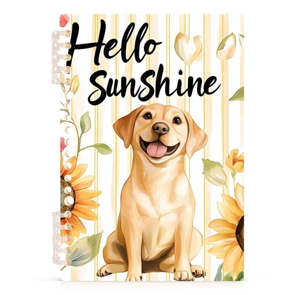 Spiral Journal Notebook Smile Dog Sunflower A5 Lined Hardcover PP Material with 60 Pages Paper College Ruled Notebook for Work Note Taking Writing 5.7x8.3 Inch