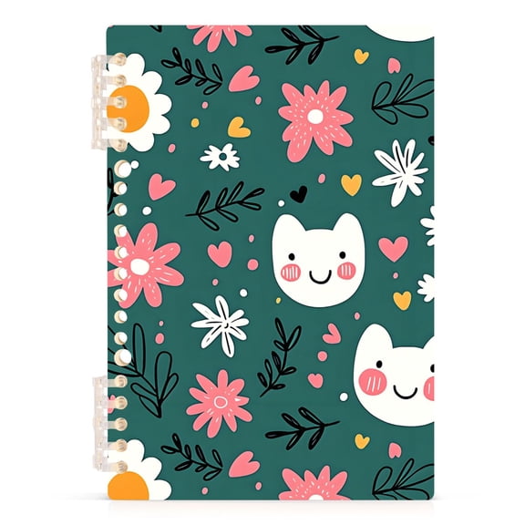 Spiral Journal Notebook Smiley Tile Flower A5 Lined Hardcover PP Material with 60 Pages Paper College Ruled Notebook for Work Note Taking Writing 5.7x8.3 Inch