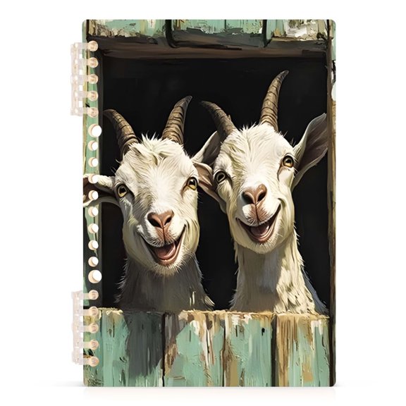 Spiral Journal Notebook Smiling Goat A5 Lined Hardcover PP Material with 60 Pages Paper College Ruled Notebook for Work Note Taking Writing 5.7x8.3 Inch