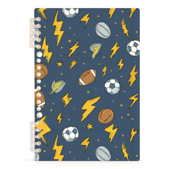 Spiral Journal Notebook Soccer Ball and Yellow Lightning A5 Lined Hardcover PP Material with 60 Pages Paper College Ruled Notebook for Work Note Taking Writing 5.7x8.3 Inch