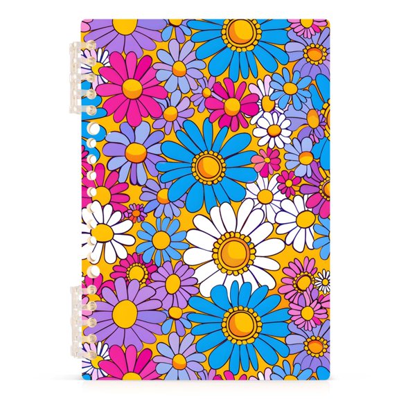 Spiral Journal Notebook Square Vector - Flower Characters in Hippie Style A5 Lined Hardcover PP Material with 60 Pages Paper College Ruled Notebook for Work Note Taking Writing 5.7x8.3 Inch