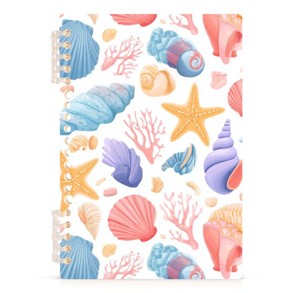 Spiral Journal Notebook Starfish Conch Coral A5 Lined Hardcover PP Material with 60 Pages Paper College Ruled Notebook for Work Note Taking Writing 5.7x8.3 Inch