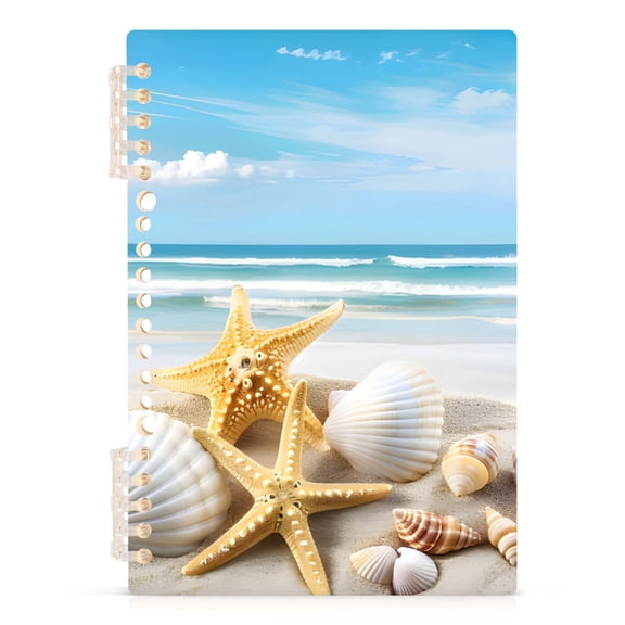 Spiral Journal Notebook Starfish Shells and Sandy Beach A5 Lined Hardcover PP Material with 60 Pages Paper College Ruled Notebook for Work Note Taking Writing 5.7x8.3 Inch