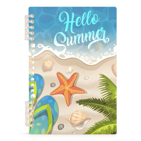 Spiral Journal Notebook Summer Starfish Flip Flop A5 Lined Hardcover PP Material with 60 Pages Paper College Ruled Notebook for Work Note Taking Writing 5.7x8.3 Inch