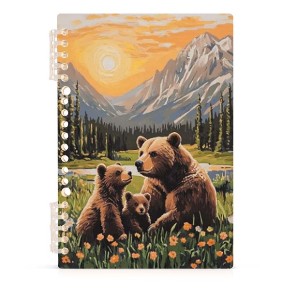 Spiral Journal Notebook Sundown Bear A5 Lined Hardcover PP Material with 60 Pages Paper College Ruled Notebook for Work Note Taking Writing 5.7x8.3 Inch