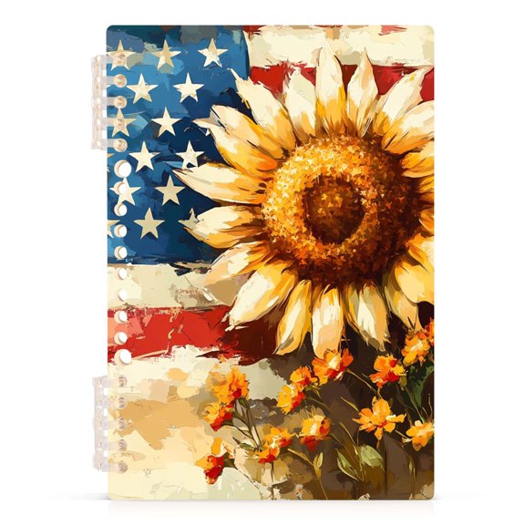 Spiral Journal Notebook Sunflower American Flag A5 Lined Hardcover PP Material with 60 Pages Paper College Ruled Notebook for Work Note Taking Writing 5.7x8.3 Inch