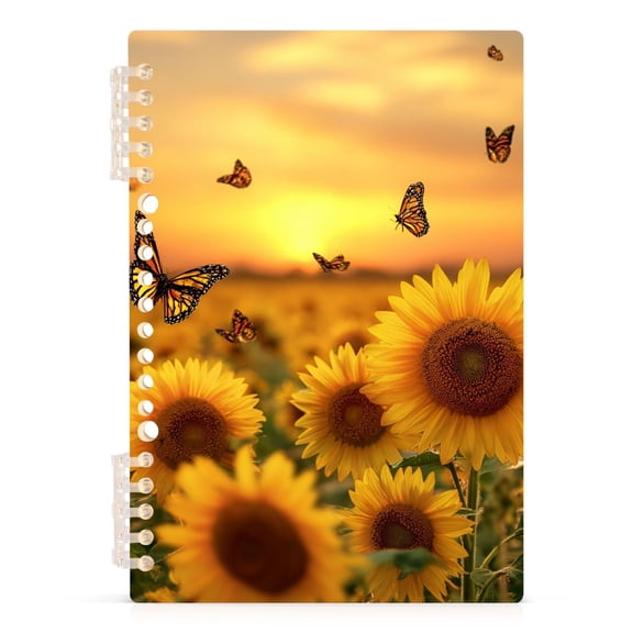 Spiral Journal Notebook Sunflower Butterflies A5 Lined Hardcover PP Material with 60 Pages Paper College Ruled Notebook for Work Note Taking Writing 5.7x8.3 Inch