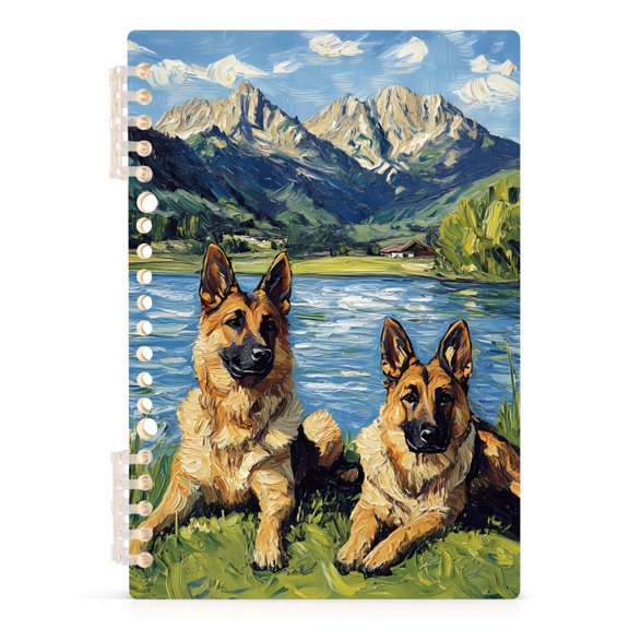 Spiral Journal Notebook Two German Shepherds A5 Lined Hardcover PP Material with 60 Pages Paper College Ruled Notebook for Work Note Taking Writing 5.7x8.3 Inch