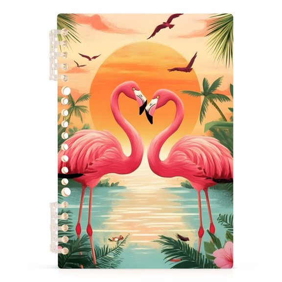 Spiral Journal Notebook Two Pink Flamingos A5 Lined Hardcover PP Material with 60 Pages Paper College Ruled Notebook for Work Note Taking Writing 5.7x8.3 Inch