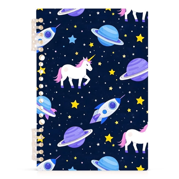 Spiral Journal Notebook Unicorn Planet Rocket A5 Lined Hardcover PP Material with 60 Pages Paper College Ruled Notebook for Work Note Taking Writing 5.7x8.3 Inch