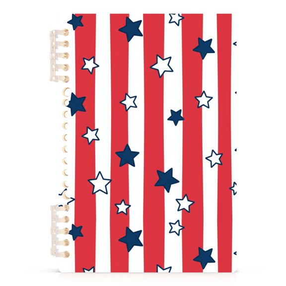 Spiral Journal Notebook Usa Flag 4th July American Red White Blue Star Stripes A5 Lined Hardcover PP Material with 60 Pages Paper College Ruled Notebook for Work Note Taking Writing 5.7x8.3 Inch