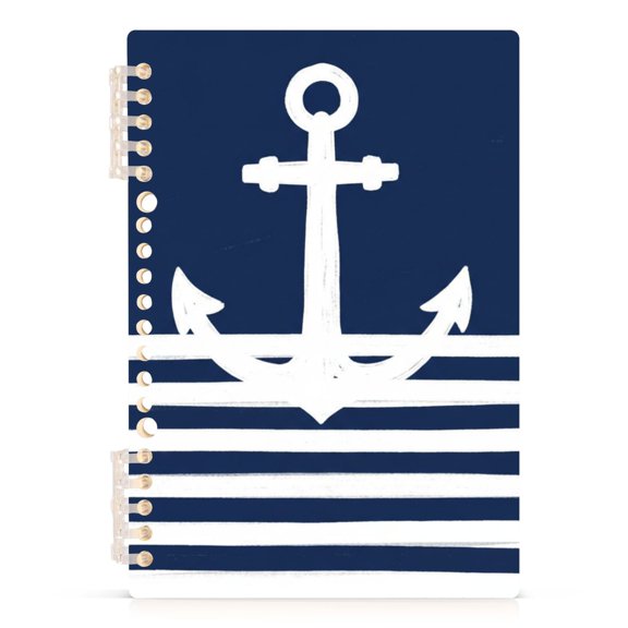 Spiral Journal Notebook White Anchor Navy Blue A5 Lined Hardcover PP Material with 60 Pages Paper College Ruled Notebook for Work Note Taking Writing 5.7x8.3 Inch