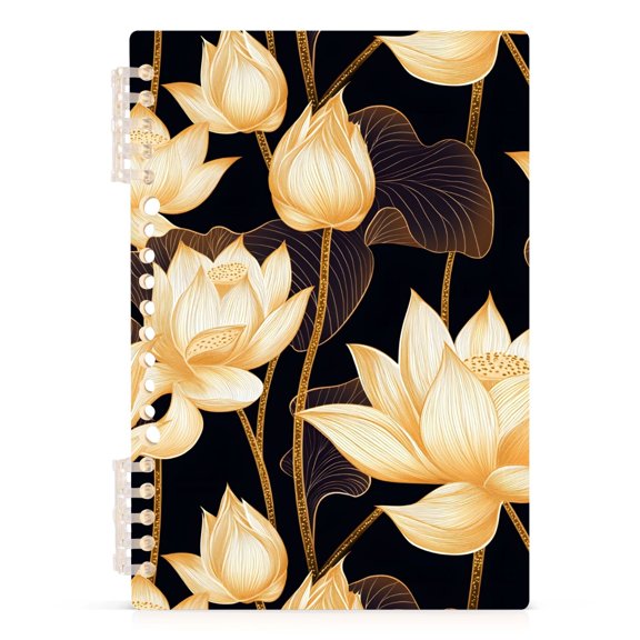 Spiral Journal Notebook White Lotus A5 Lined Hardcover PP Material with 60 Pages Paper College Ruled Notebook for Work Note Taking Writing 5.7x8.3 Inch