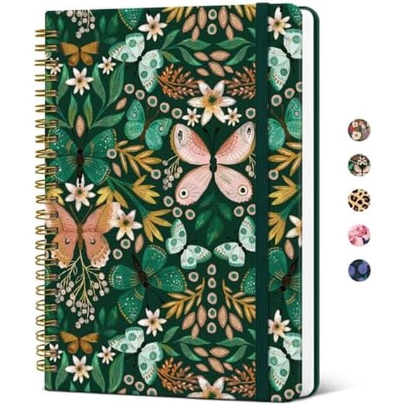 Spiral Journal Notebook for Women, Pretty Hardcover Lined Notebook for Work & Note Taking, Aesthetic Cute Journal for Writing, 140 Pages, 5.8"x8.3", Butterfly