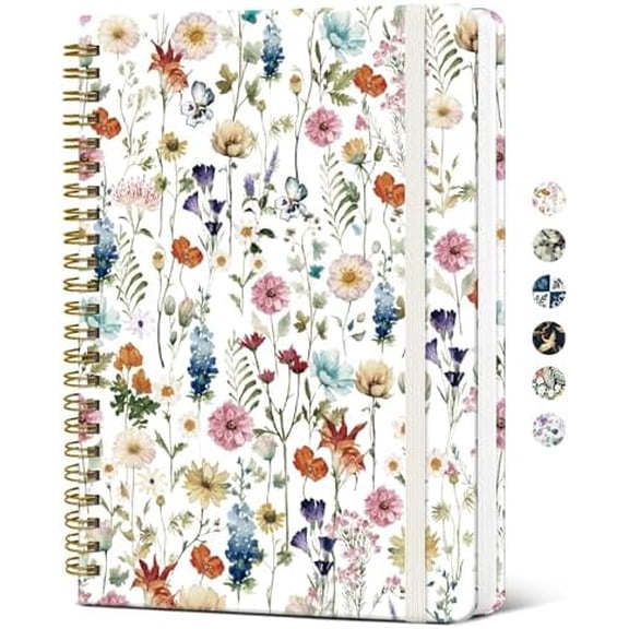 Spiral Journal Notebook for Women, Pretty Hardcover Lined Notebook for Work & Note Taking, Aesthetic Cute Journal for Writing, 140 Pages, 5.8"x8.3", Floral