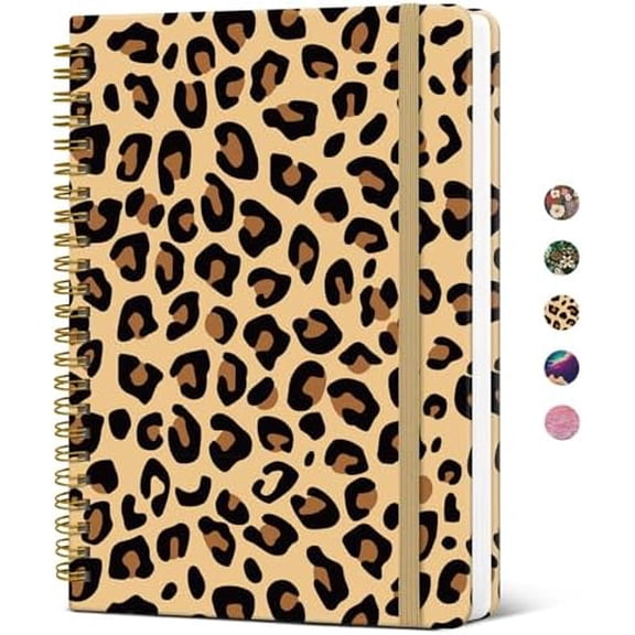 Spiral Journal Notebook for Women, Pretty Hardcover Lined Notebook for Work & Note Taking, Aesthetic Cute Journal for Writing, 140 Pages, 5.8"x8.3", Leopard