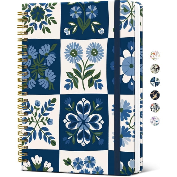 Spiral Journal Notebook for Women, Pretty Hardcover Lined Notebook for Work & Note Taking, Aesthetic Cute Journal for Writing, 140 Pages, 5.8"x8.3", Vintage Petals