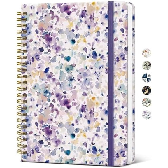 Spiral Journal Notebook for Women, Pretty Hardcover Lined Notebook for Work & Note Taking, Aesthetic Cute Journal for Writing, 140 Pages, 6"x8", Purple Blocks