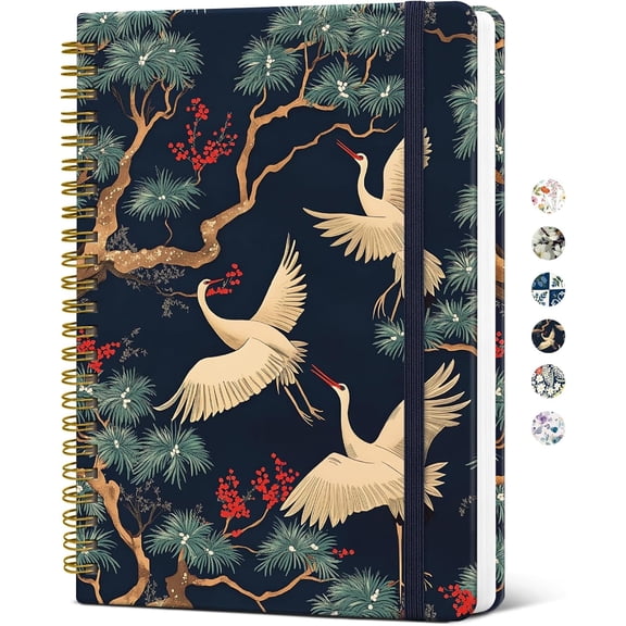 Spiral Journal Notebook for Women, Pretty Hardcover Lined Notebook for Work & Note Taking, Aesthetic Cute Journal for Writing, 140 Pages, 6"x8", Crane