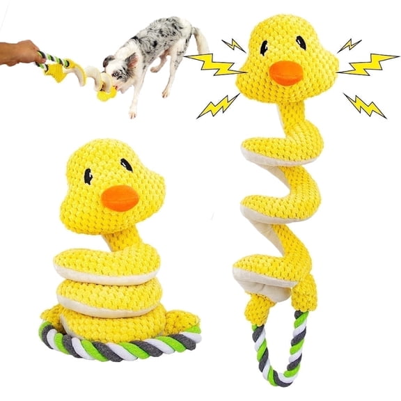 UXVA Interactive Tug‑Rope Dog Toy,Spring Spiral Duck Squeaky Dental Plush Chew Toy, Yellow