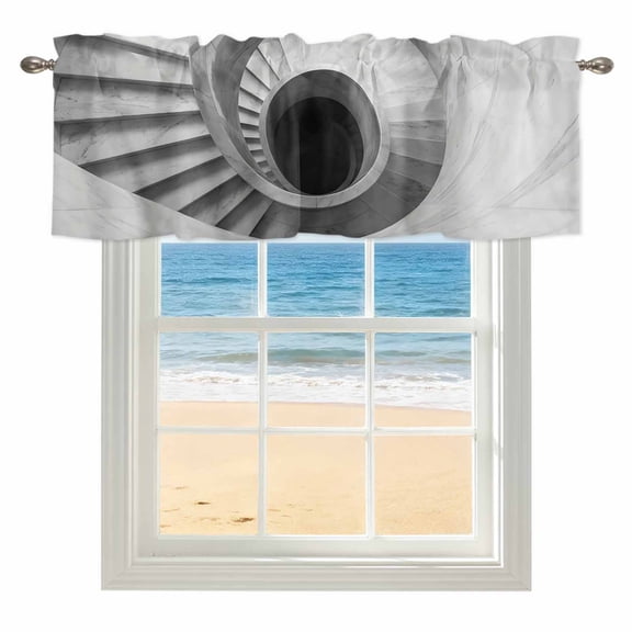 Spiral Marble Staircase Kitchen Valances for Windows 42x12 Inch Kitchen Curtains Valances Rod Pocket Minimalist Modern Stone Steps Bathroom Window Valances for Window Treatment Decor