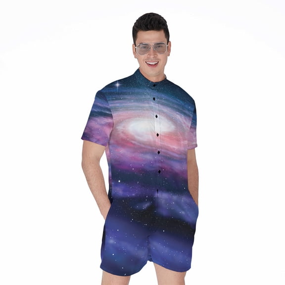 Spiral Milky Way Short Sleeve Men'S Rompers Casual Summer Jumpsuits Outfit