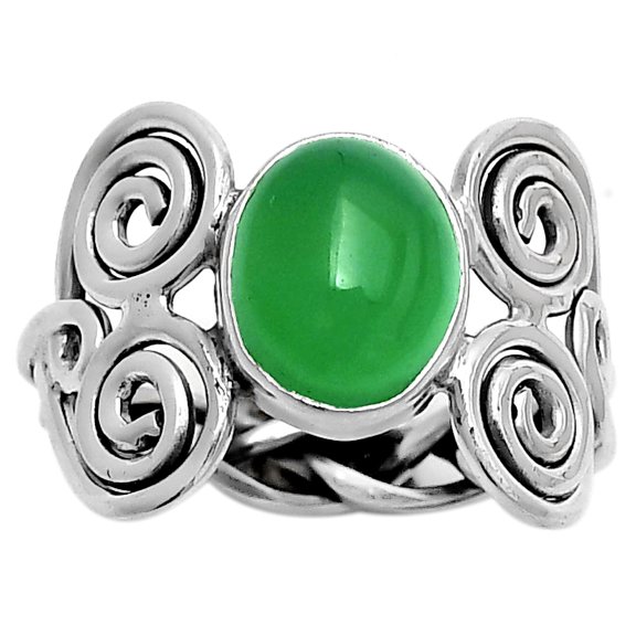 Spiral - Natural Green Onyx 925 Sterling Silver Ring s.7 Jewelry R-1658 SDR173639