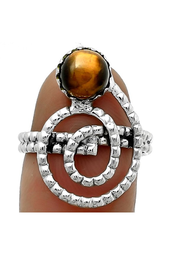 Spiral Natural Tiger Eye Africa 925 Sterling Silver Ring s.7.5 Jewelry R-1456 SDR172598