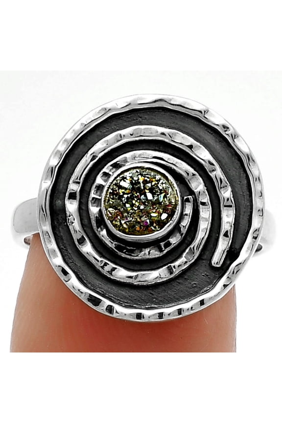 Spiral - Natural Titanium Druzy 925 Sterling Silver Ring s.8 Jewelry R-1361 SDR175296