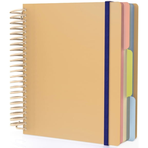Spiral Notebook, 1 Pack A5 7.3" x 8.1" College Ruled Notebook with Dividers, Hardcover Cute Notebook 240 Pages 90gsm Thick Paper with Pocket for Math, Science and Engineering Students-Yellow