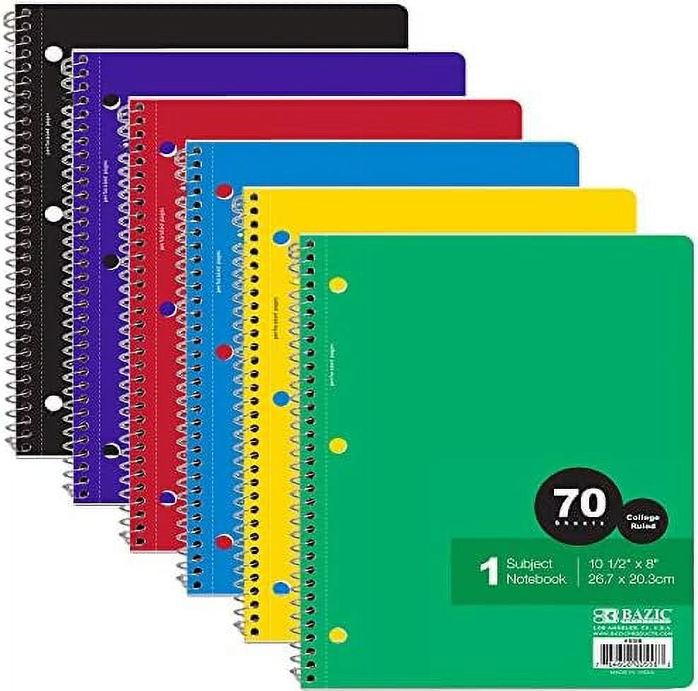 Spiral Notebook 1 Subject College Ruled 70 Notebooks, Assorted Color, School Office, 6 Count