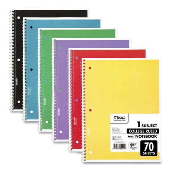 Spiral Notebook, 1 Subject, Medium/college Rule, Assorted Covers, 10.5 X 8, 70 Sheets, 6/pack | Bundle of 2 Packs