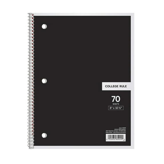 Denhf 1 Subject Notebook, Spiral Notebook, College Ruled Paper, 70 Sheets, 8" x 10-1/2", Classroom Must Haves, Black