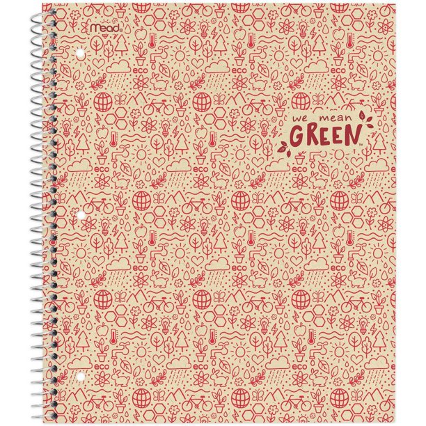 Spiral Notebook 1 Subject Wide Ruled Recycled Red Mead