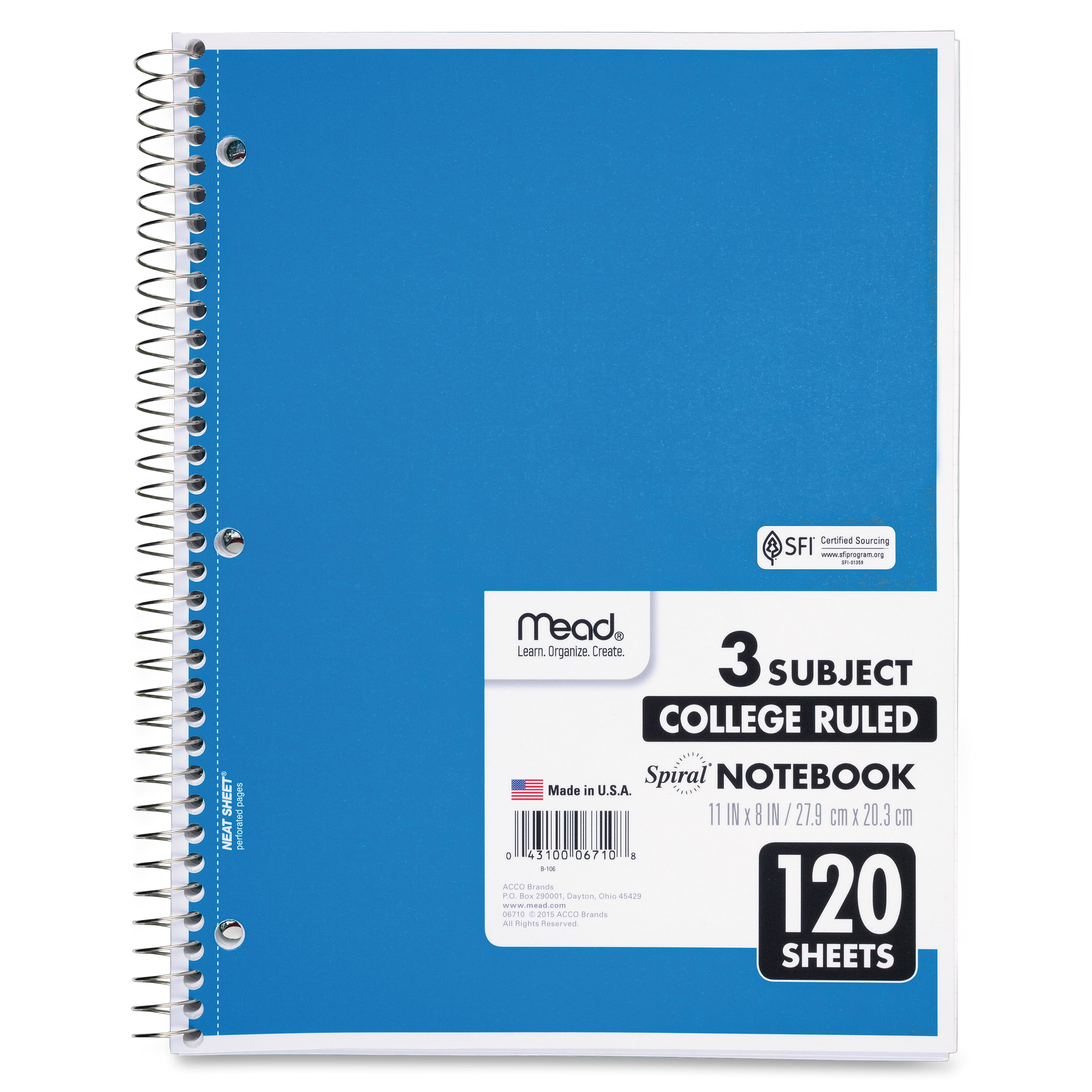"Spiral Notebook, 3 Subject, Medium/college Rule, Randomly Assorted Covers, 11 X 8, 120 Sheets | Bundle of 5 Each"