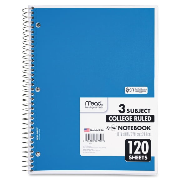 "Spiral Notebook, 3 Subject, Medium/college Rule, Randomly Assorted Covers, 11 X 8, 120 Sheets | Bundle of 5 Each"