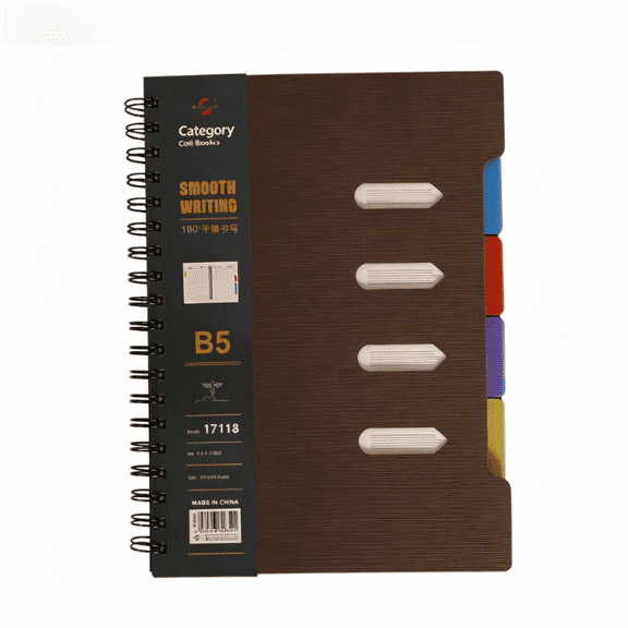 Spiral Notebook - 4 Subject Notebook, College Ruled Notebook with Dividers Pocket, Tabs Label, for Writing Journal, Home & Office Supplies, 7.5"X10"(Coffee)