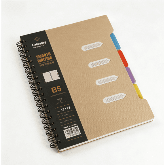 Spiral Notebook - 4 Subject Notebook, College Ruled Notebook with Dividers Pocket, Tabs Label, for Writing Journal, Home & Office Supplies, 7.5"X10"(Khaki)