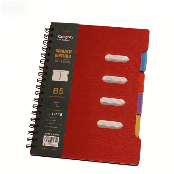 Spiral Notebook - 4 Subject Notebook, College Ruled Notebook with Dividers Pocket, Tabs Label, for Writing Journal, Home & Office Supplies, 7.5"X10"(Red)