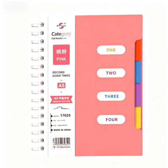 Spiral Notebook - 4 Subject Notebook, College Ruled Notebook with Dividers Pocket, Tabs Label, for Writing Journal, Home & Office Supplies, 7.5"X10"(Watermelon Red)